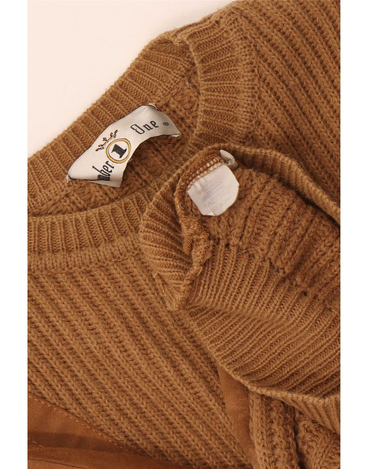 Number 1 Herren-Pullover mit Rundhalsausschnitt, XL, braune Wolle