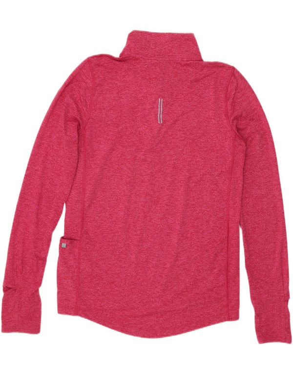 Nike Damen Dri Fit Zip Neck Top Langarm UK 6 XS Rosa Polyester