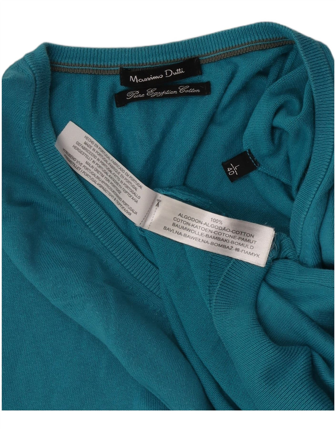 Massimo Dutti Herren-Pullover mit V-Ausschnitt, groß, aus blauer Baumwolle