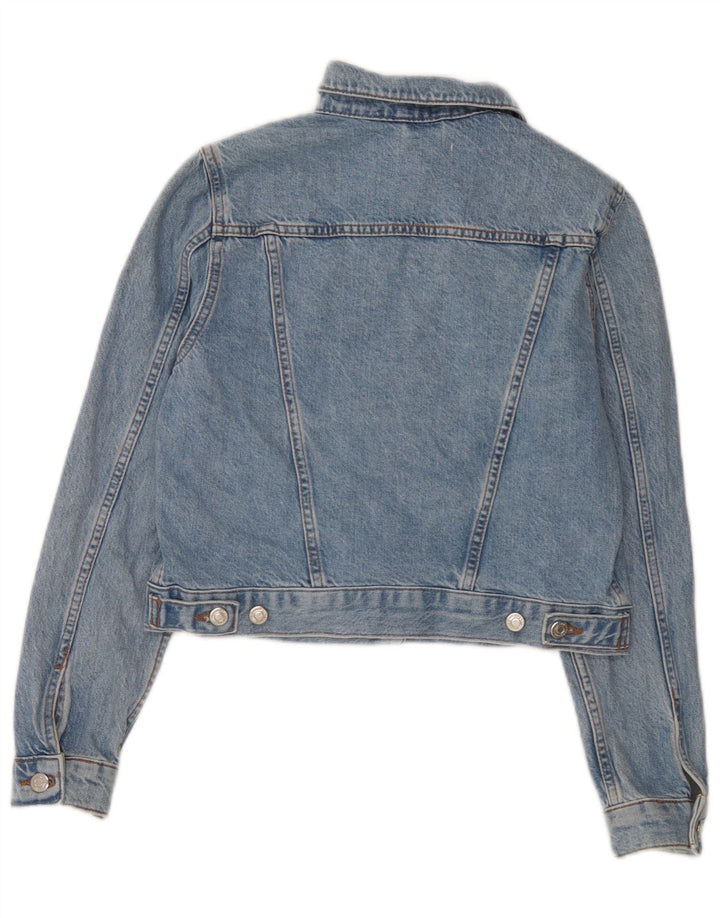 Topshop Damen Crop Denim Jacke UK 8 Small Blaue Baumwolle