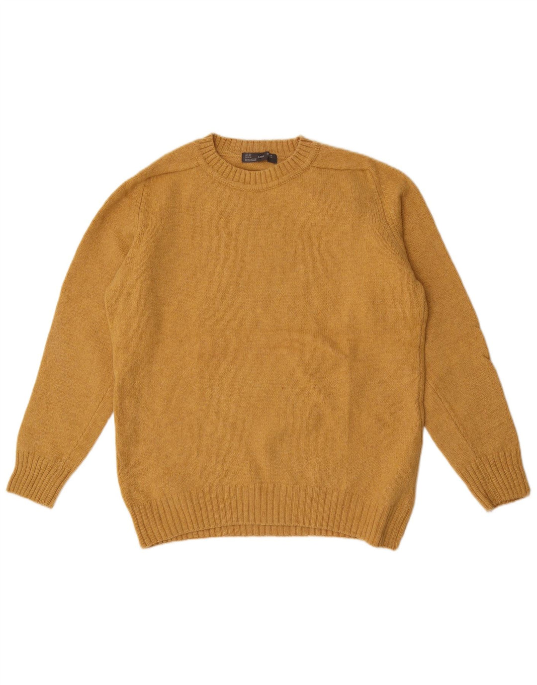 Zara Herren-Pullover mit Rundhalsausschnitt, XL, gelbe Wolle