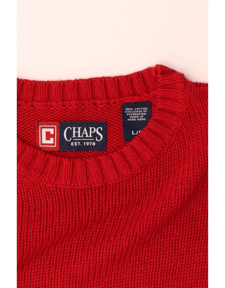 Chaps Herren-Pullover mit Rundhalsausschnitt, Größe L, aus roter Baumwolle
