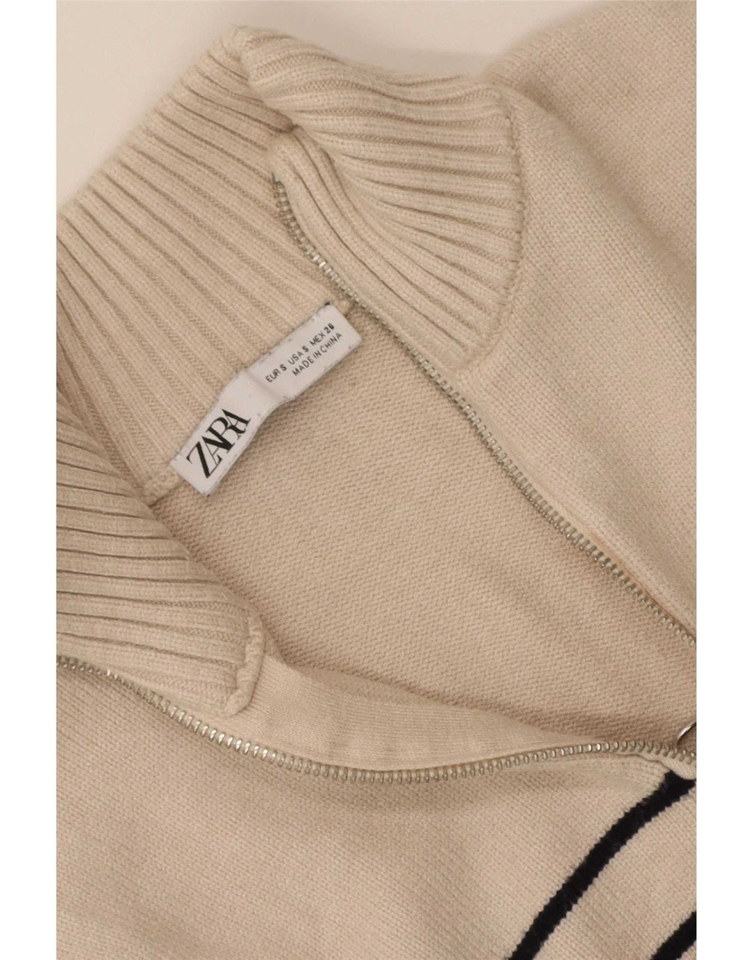 Zara Damen-Pullover, übergroß, mit Reißverschluss, Gr. 10, Größe S, Beige, gestreift