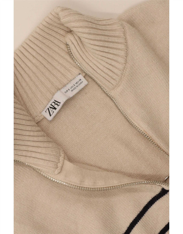 Zara Damen-Pullover, übergroß, mit Reißverschluss, Gr. 10, Größe S, Beige, gestreift