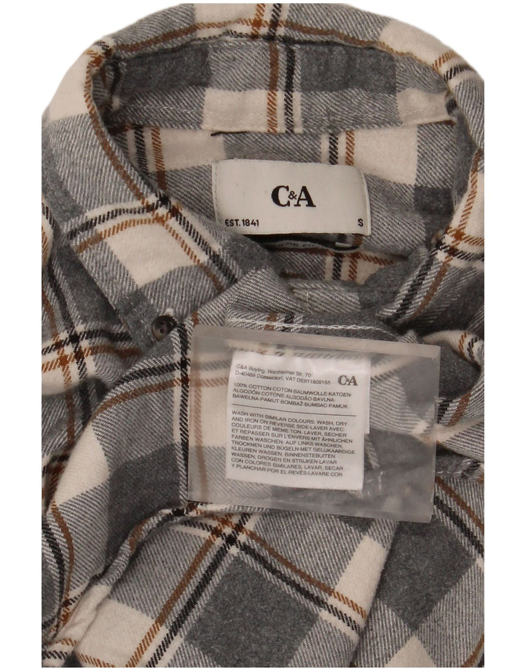 C & A Herren-Flanellhemd, klein, grau kariert, Baumwolle