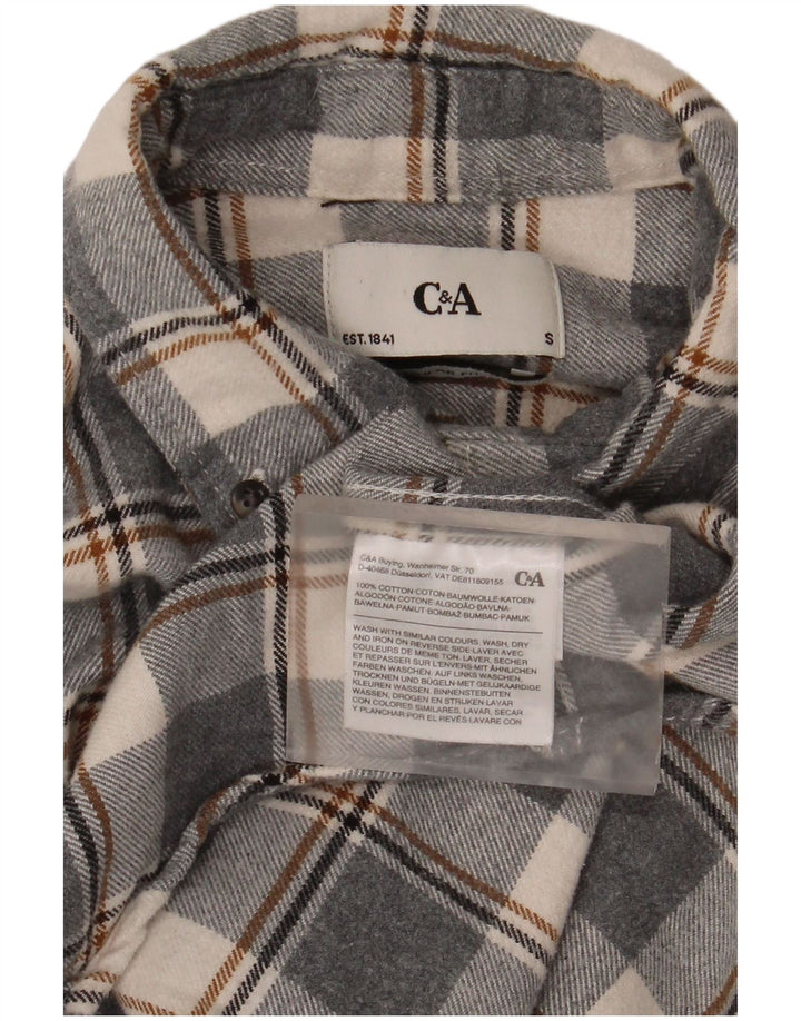 C & A Herren-Flanellhemd, klein, grau kariert, Baumwolle
