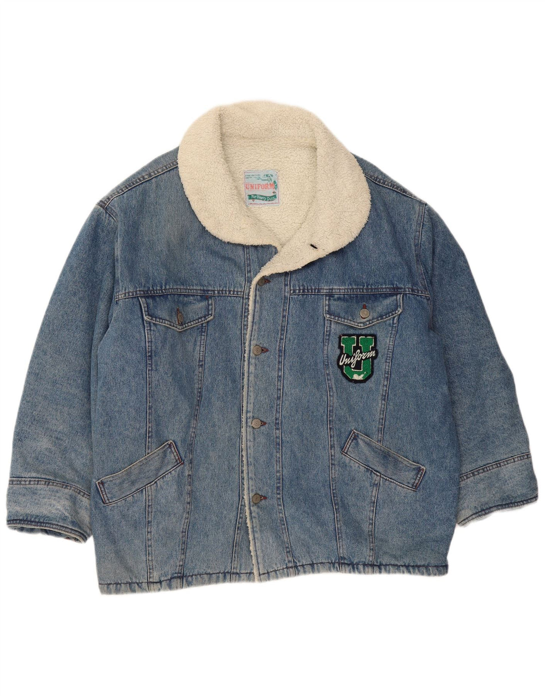 UNIFORM Herren Denim Sherpa Jacke UK 42 XL Blau