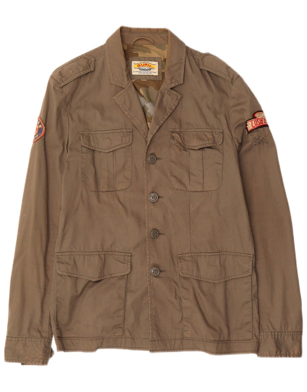 Guru Herren-Militärjacke mit Grafik, UK 40, Größe L, Braun, Baumwolle
