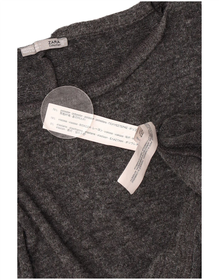 Zara Damen Crop Oversized Top Langarm UK 10 Small Grau Polyester