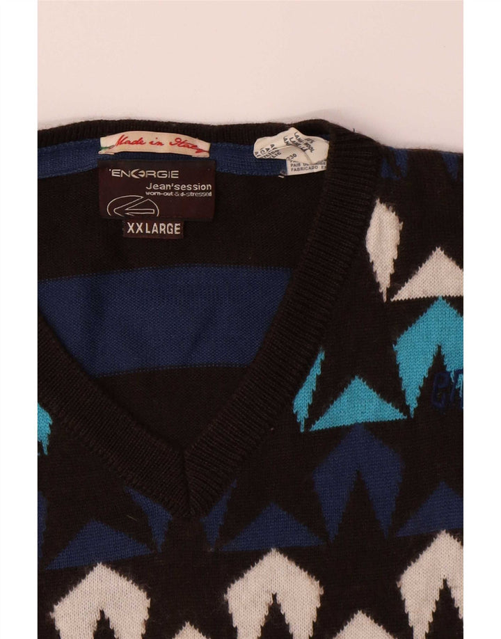 Energie Herren-Pullover mit abstraktem Muster und V-Ausschnitt, 2XL, mehrfarbig, Wolle