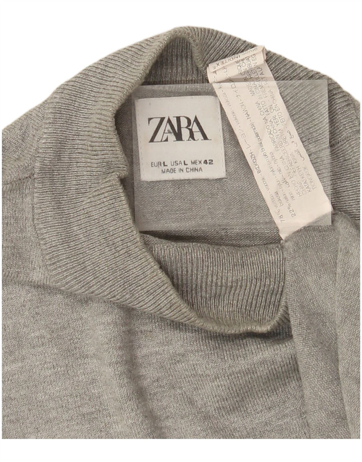 ZARA Damen Pullover mit kurzen Ärmeln und Rollkragen, Gr. 16, Grau
