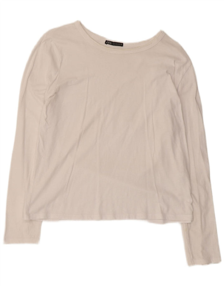 Zara Damen Top Langarm UK 18 XL Weiße Baumwolle