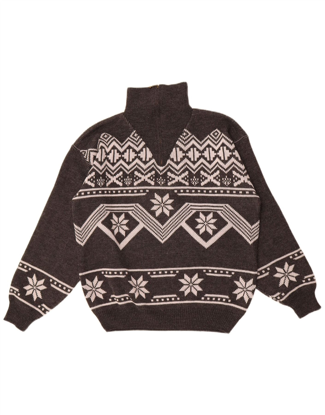 Jacques Lorant Herren-Pullover mit Reißverschluss am Hals, Größe L, Grau, Fair Isle