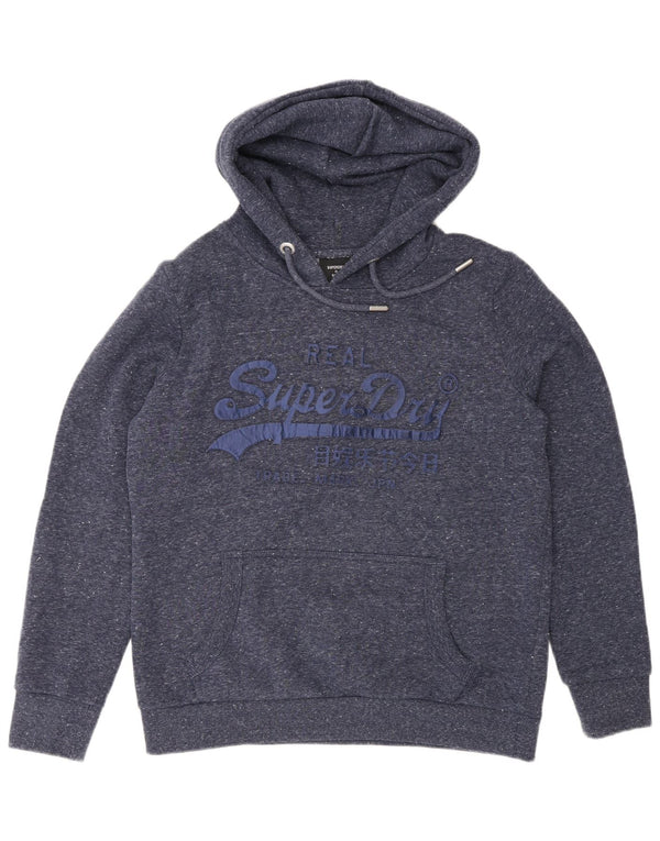 Superdry Graphic Hoodie-Pullover für Damen, UK 16, Größe L, marineblau gesprenkelte Baumwolle
