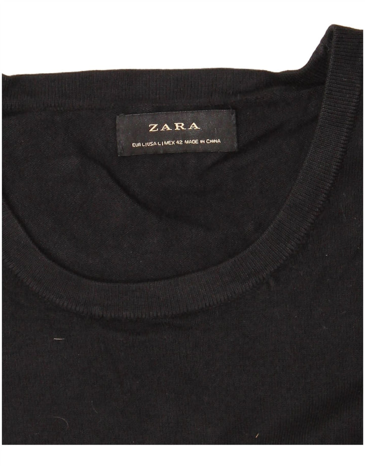 ZARA Damen-Pullover mit Rundhalsausschnitt, Gr. 42, Größe L, Schwarz