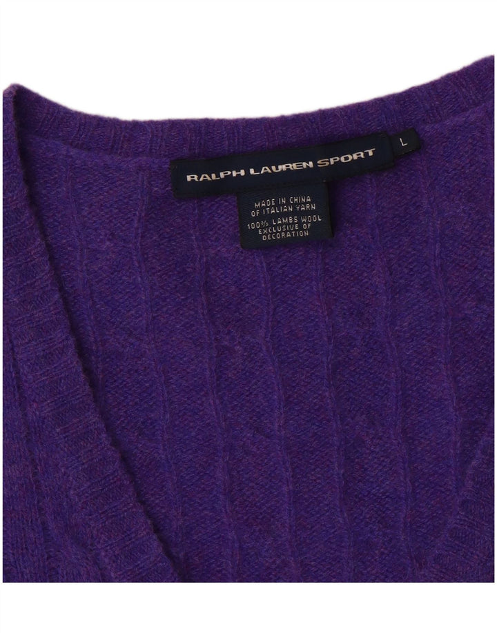 Ralph Lauren Damen-Pullover mit V-Ausschnitt, UK 14, Größe L, violette Wolle