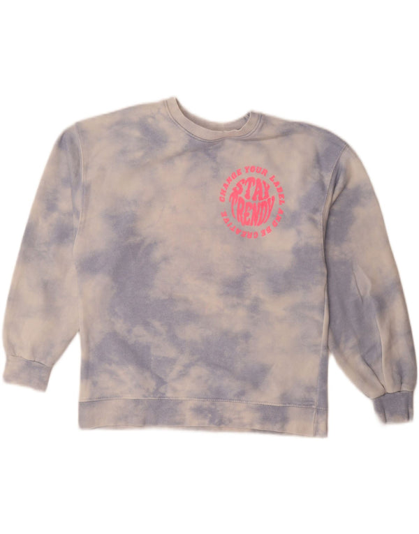 Zara Mädchen-Sweatshirt mit Grafik, 13–14 Jahre, blaue Batik-Baumwolle