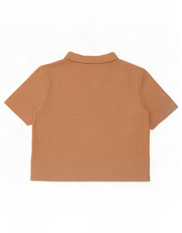 Zara Damen Trafaluc Crop Übergroßes T-Shirt Top UK 10 Small Braune Baumwolle