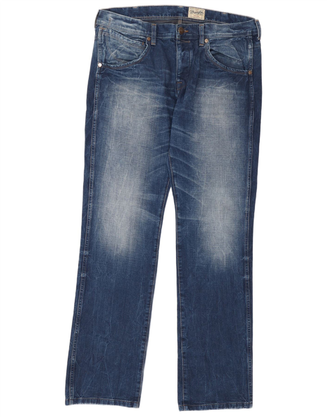 Wrangler Herren-Crank-Straight-Jeans, W36, L34, blaue Baumwolle