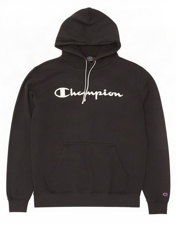 Champion Mens Graphic Hoodie Jumper Large Black Cotton
