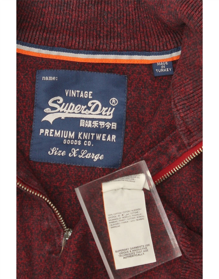 SUPERDRY Damen-Pullover mit Reißverschluss am Hals, Gr. 18, XL, Burgunderrot, gefleckte Baumwolle
