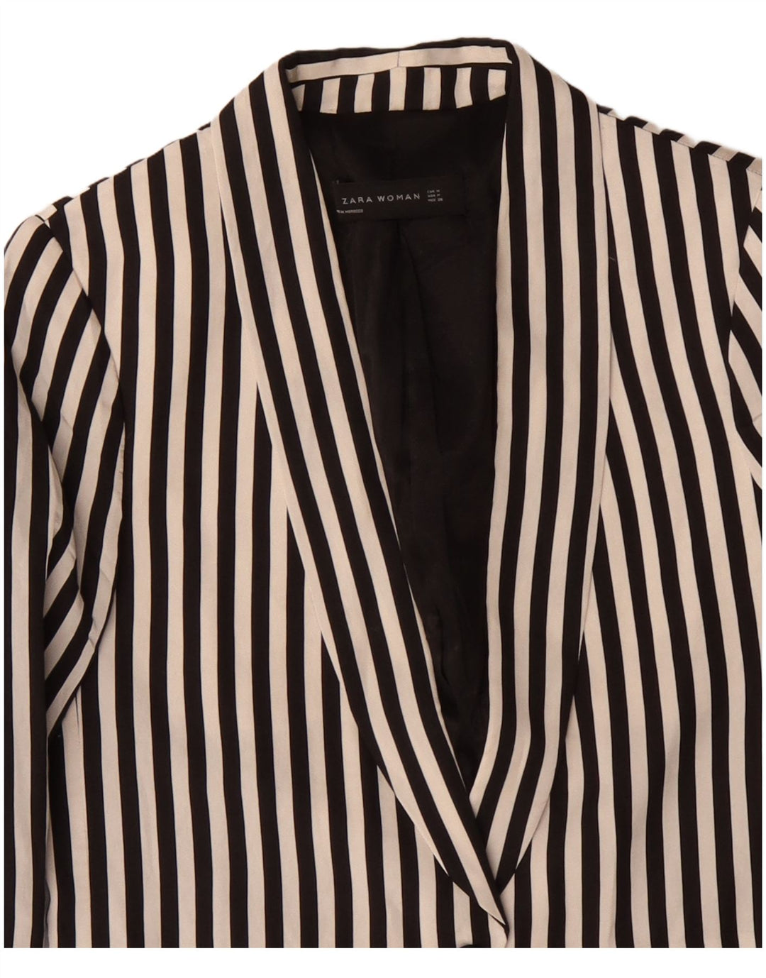 ZARA Damen 1-Knopf-Blazerjacke UK 12 Mittelschwarzes Nadelstreifen-Polyester