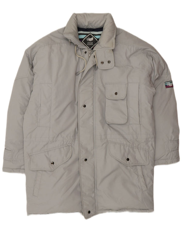 VINTAGE Herren Loose Fit Wattierter Mantel UK 36 Small Grau Polyester