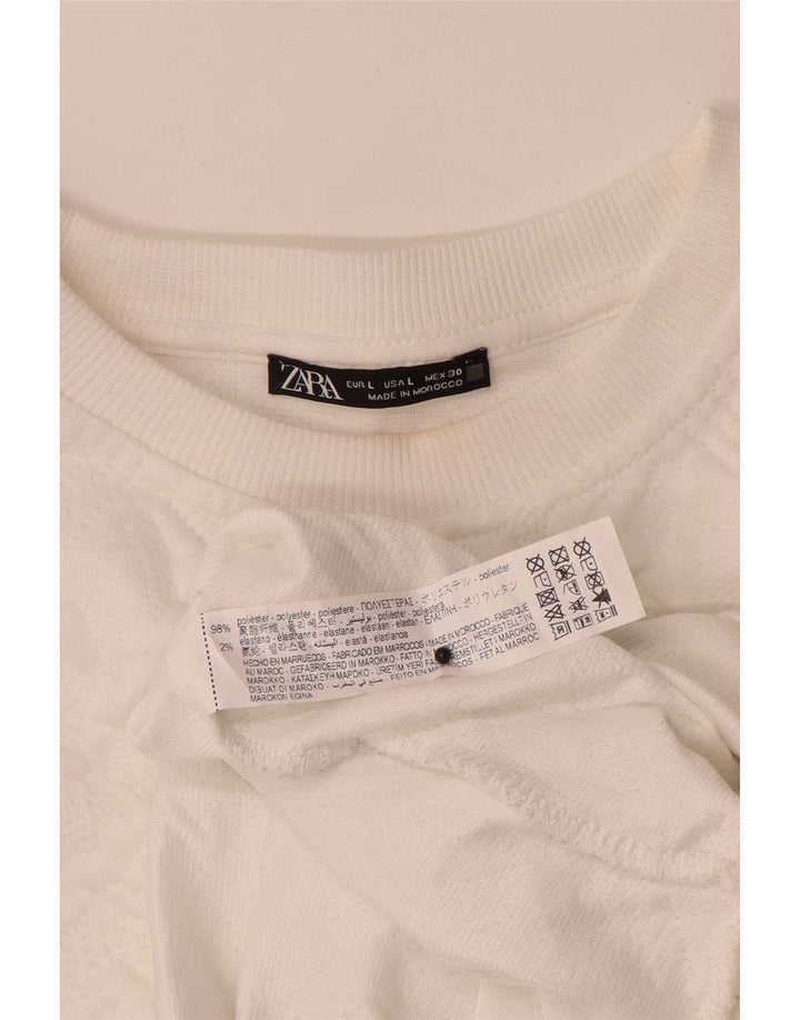 Übergroßer Sweatshirt-Pullover für Damen von Zara, Gr. 40, Größe L, weiß, geometrisch
