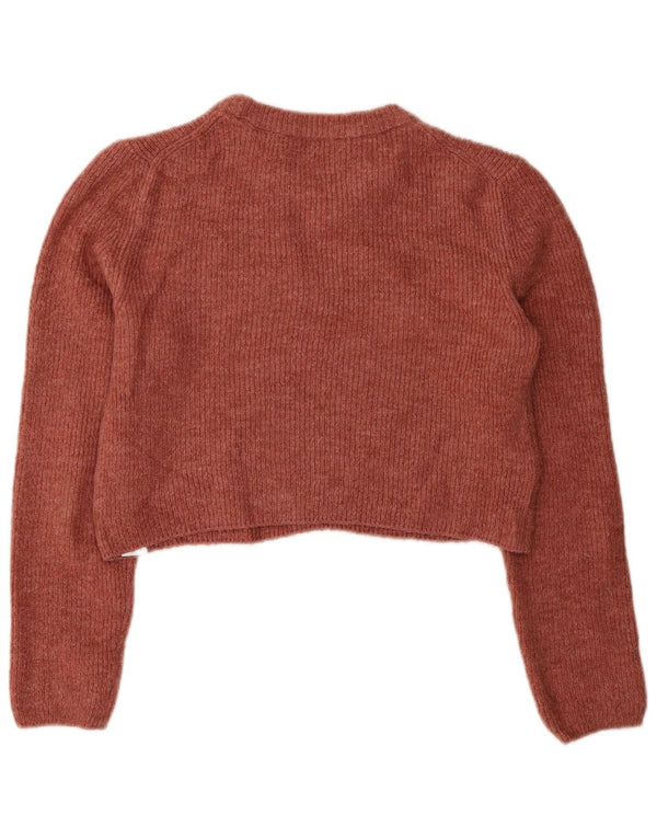 Zara Damen Crop Crew Neck Pullover Pullover UK 12 Mittelbraun Acryl