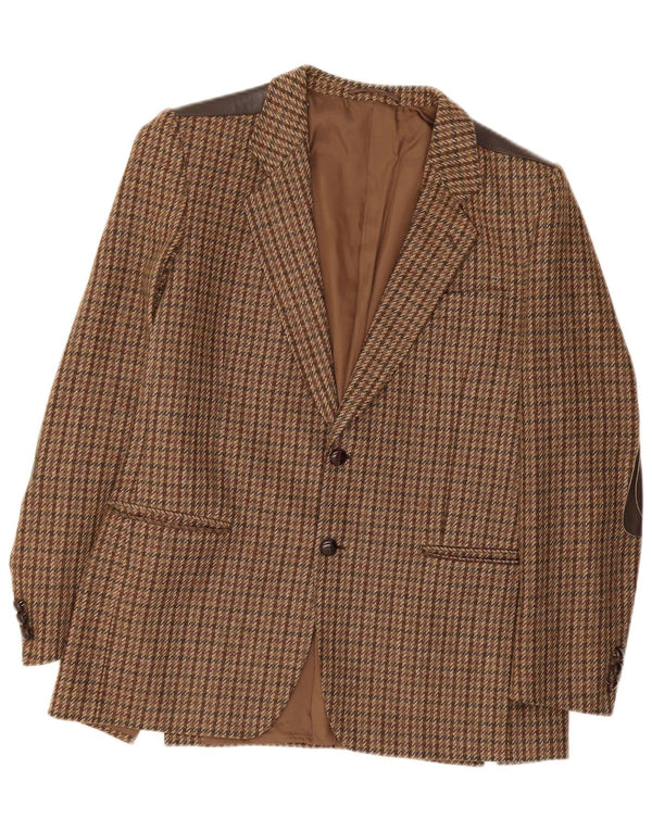Vintage Herren 2-Knopf-Blazerjacke IT 52 XL Braune Hahnentrittwolle