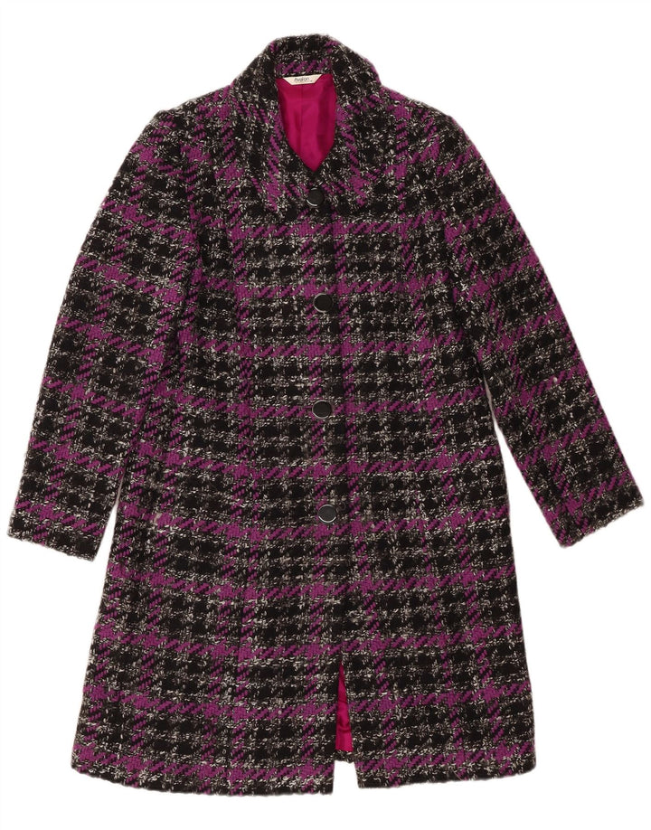 AVALON Womens Overcoat UK 14 Large Purple Check Polyester
