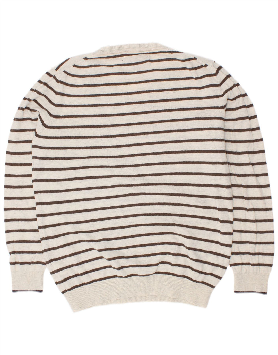 Massimo Dutti Jungen-Pullover mit V-Ausschnitt, 7–8 Jahre, weiß gestreift, Baumwolle