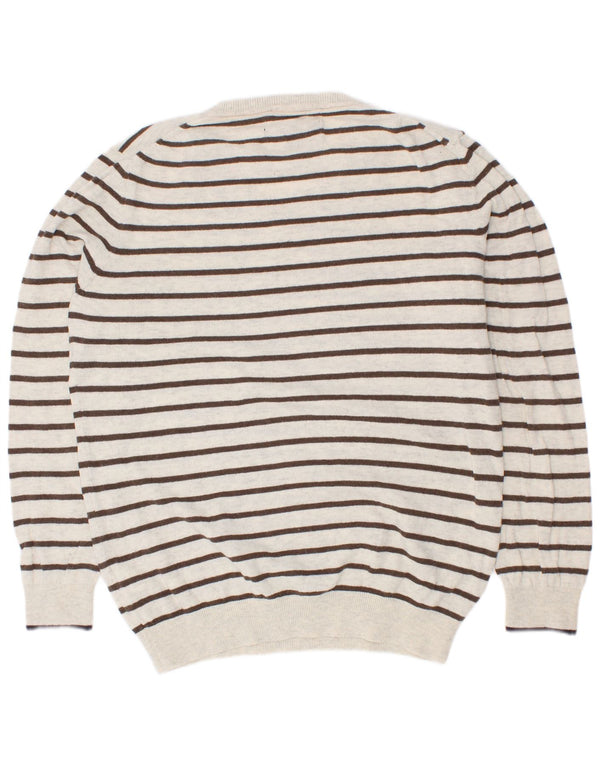 Massimo Dutti Jungen-Pullover mit V-Ausschnitt, 7–8 Jahre, weiß gestreift, Baumwolle
