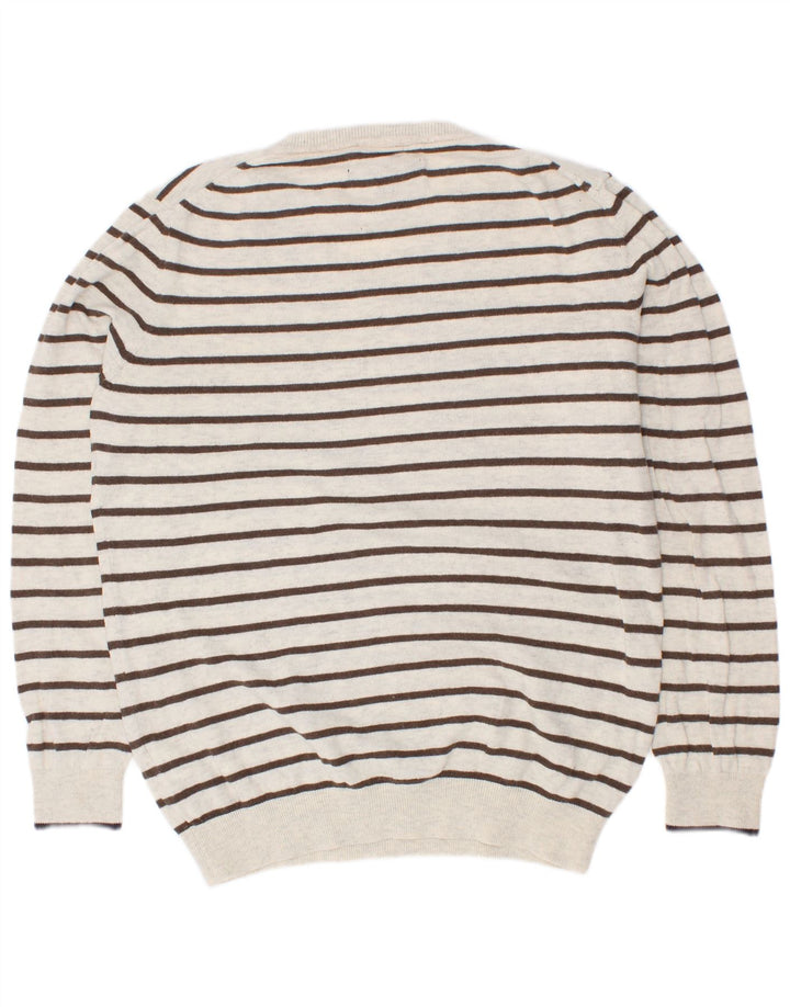 Massimo Dutti Jungen-Pullover mit V-Ausschnitt, 7–8 Jahre, weiß gestreift, Baumwolle