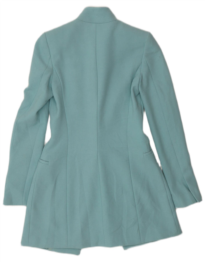 Zara Damen 1-Knopf-Longline-Blazerjacke UK 6 XS Blaues Acetat