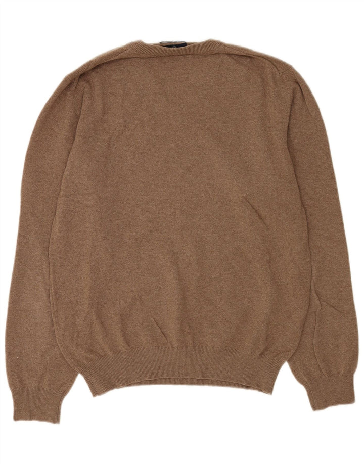 Gant Herren-Pullover mit V-Ausschnitt aus mittelbrauner Lammwolle