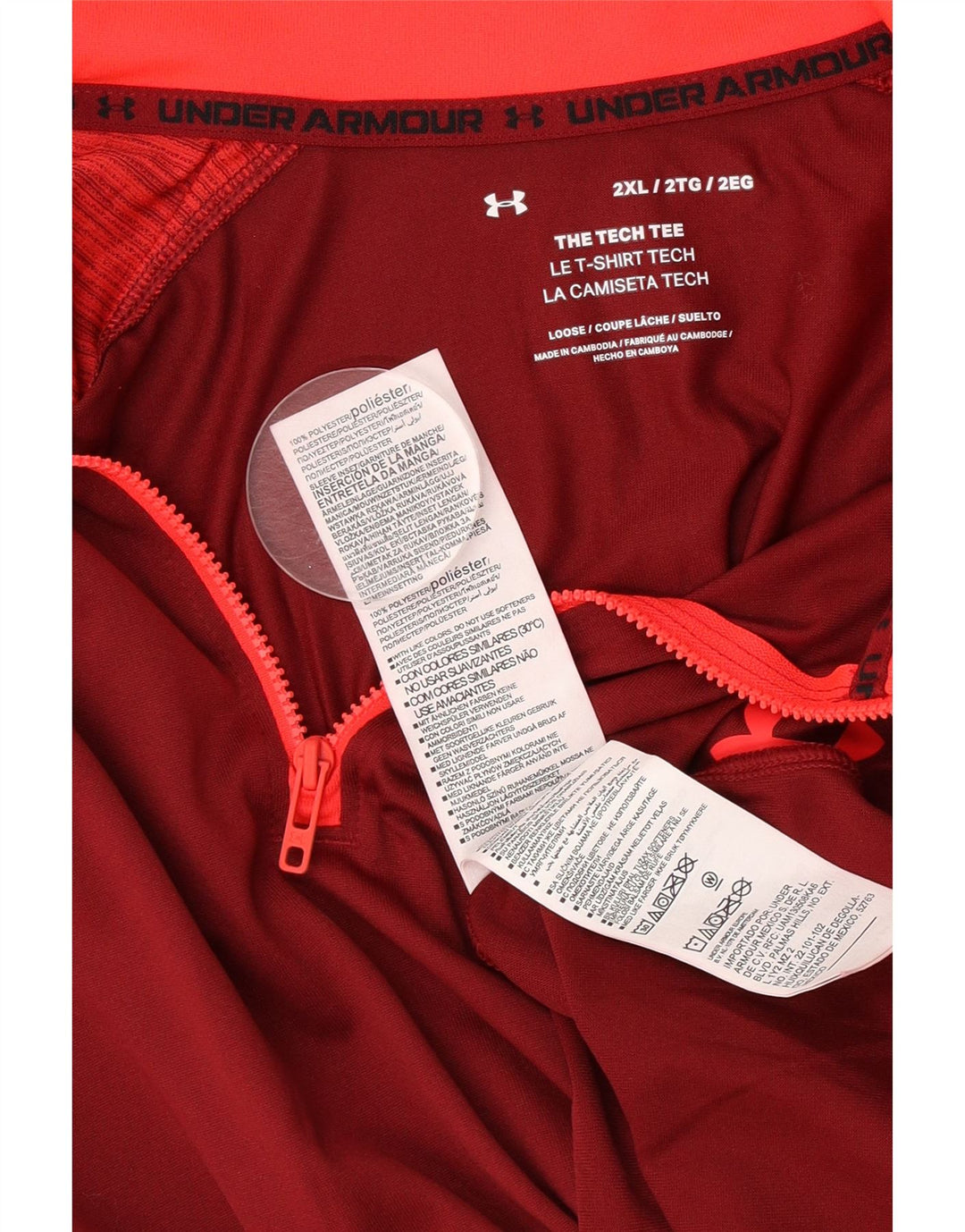 Under Armour Herren-Pullover-Trainingsoberteil mit Reißverschluss, 2XL, rotes Farbblockdesign
