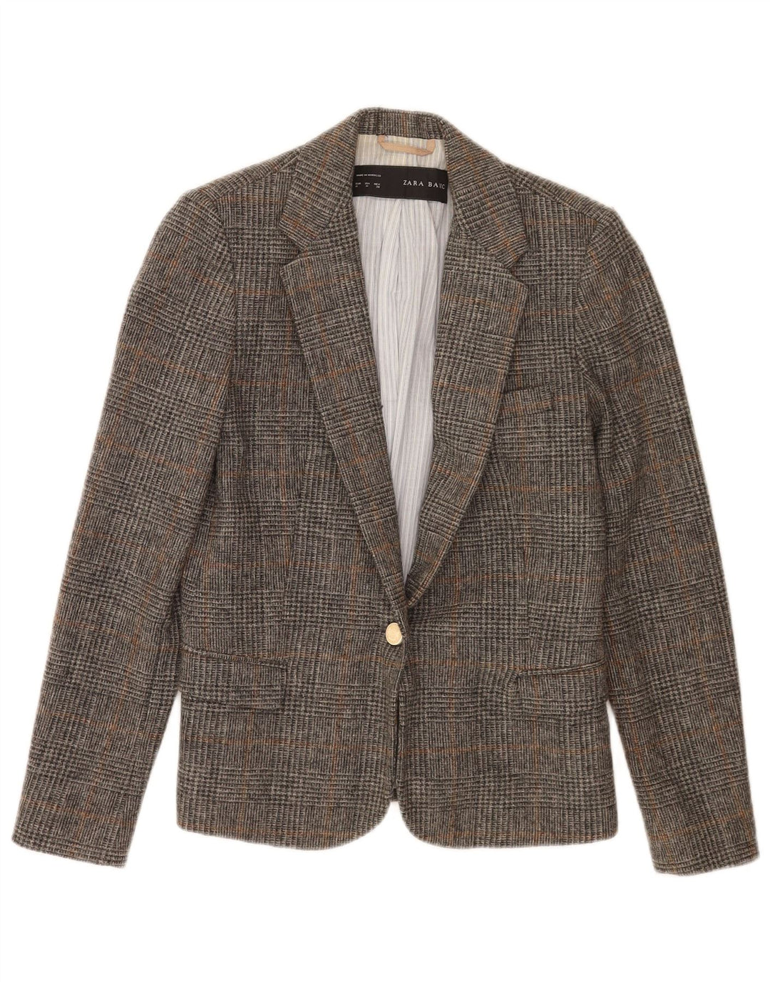 Zara Damen 1-Knopf-Blazerjacke UK 12 Mittelgrau kariert