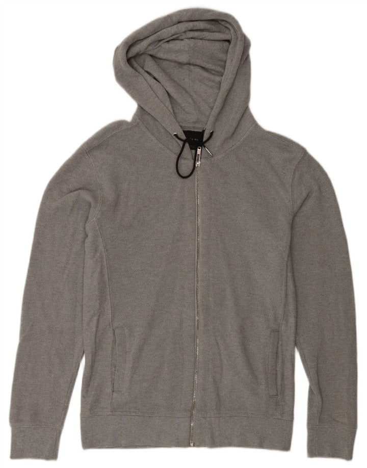 Zara Herren-Kapuzenpullover mit Reißverschluss, mittelgraue Baumwolle