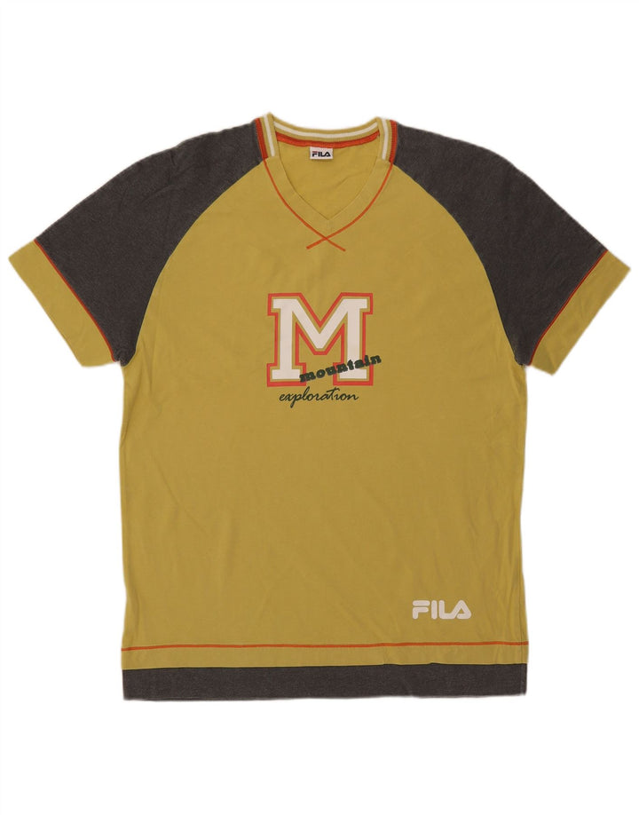 Fila Herren Grafik-T-Shirt-Oberteil aus mittelgelber Colourblock-Baumwolle