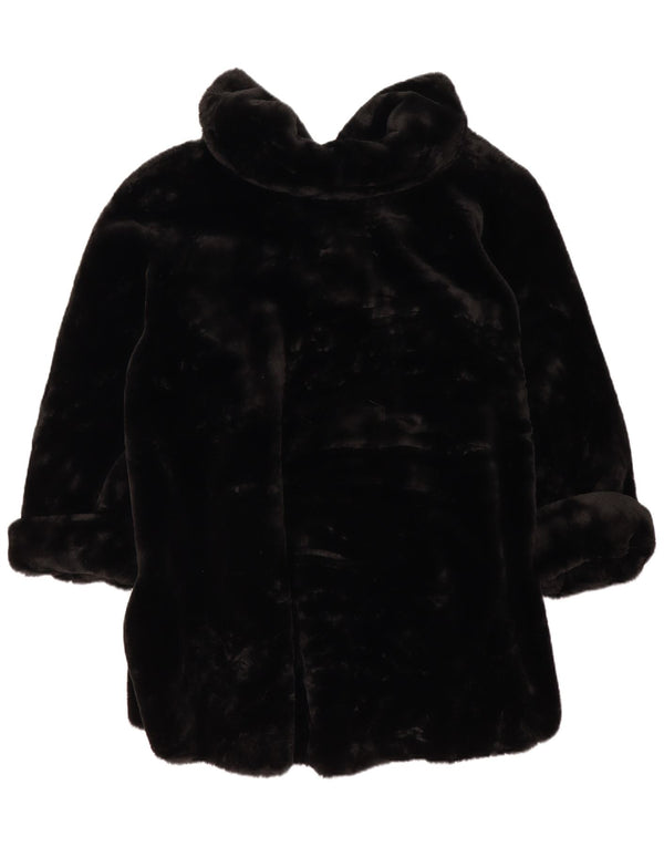 Vintage Damen Übergroßer Kunstfellmantel UK 14 Medium Schwarz