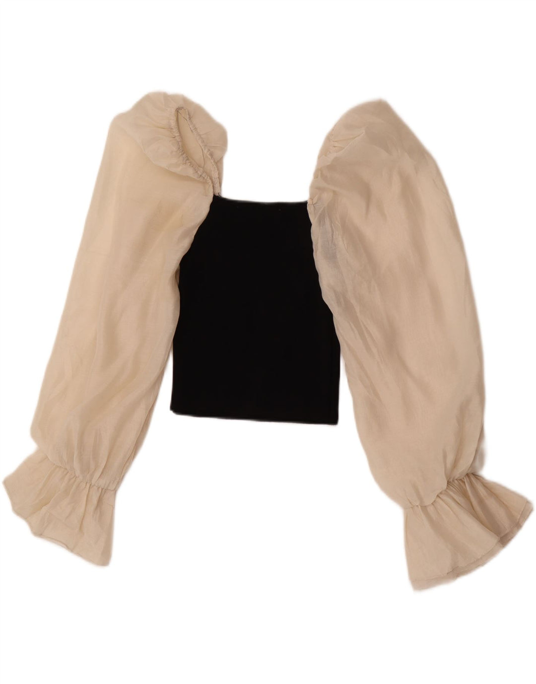 Zara Damen Langarm-Crop-Top UK 12 Mittelschwarz Farbblock