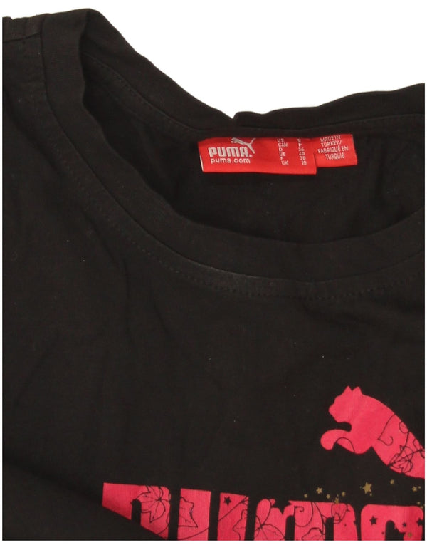 Puma Damen Grafik T-Shirt Top UK 10 Small Schwarz Baumwolle