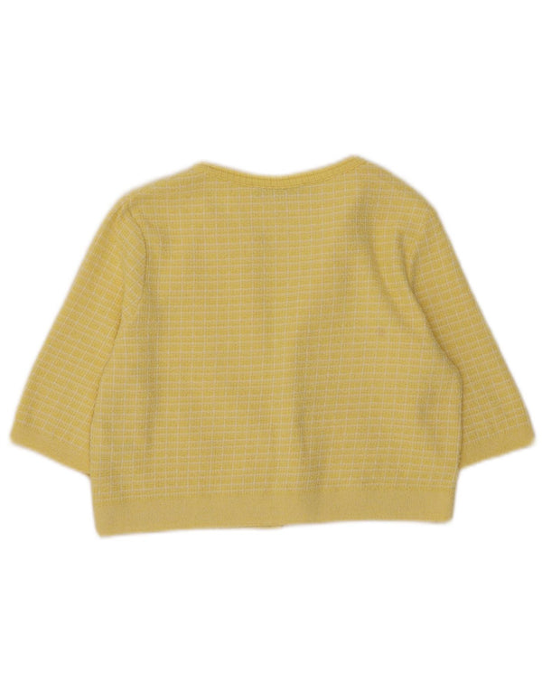 Zara Womens Crop 1/2 Sleeve Open Bolero Jumper UK 10 Small Yellow Check