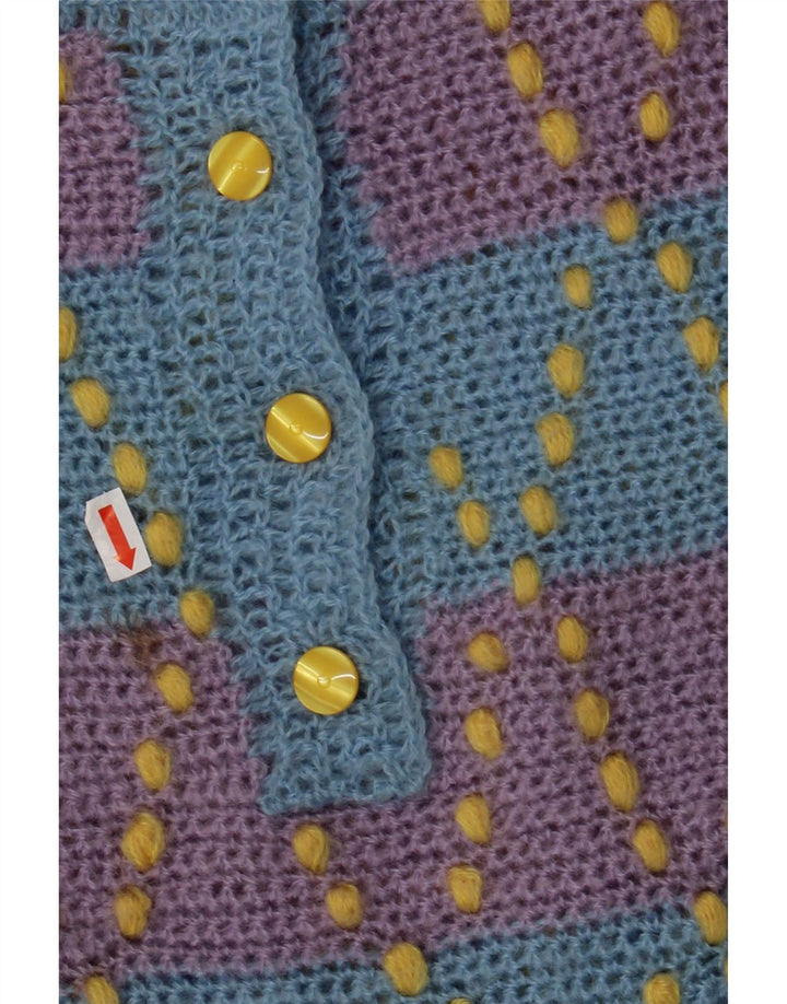 VINTAGE Damen-Pullover mit Knopfkragen, UK 12, Mittelblau gestreift