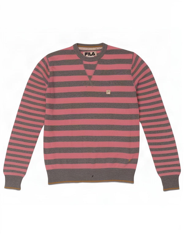 Fila Herren-Pullover mit Rundhalsausschnitt, XS, rosa gestreift, Baumwolle