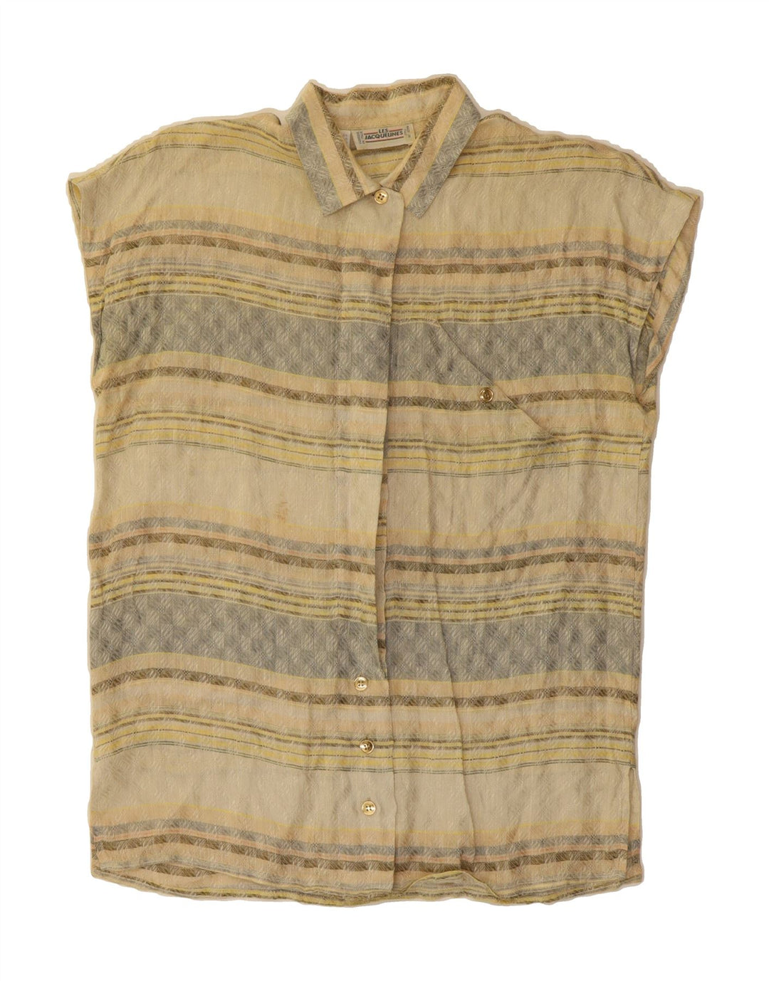 VINTAGE Womens Pullover Shirt Blouse UK 12 Medium  Beige Striped Vintage Vintage and Second-Hand Vintage from Messina Hembry 