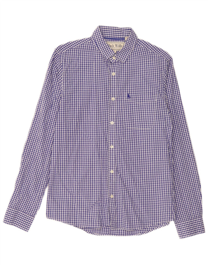 Jack Wills Herren-Hemd mit klassischer Passform, klein, blau, Gingham-Baumwolle