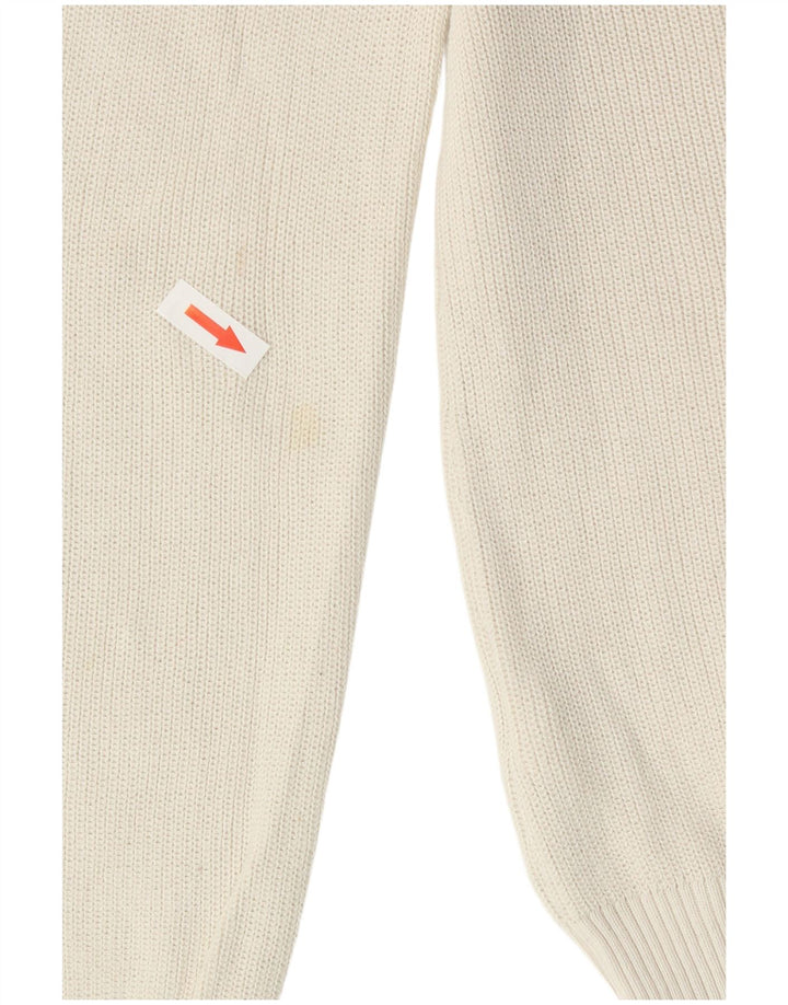 Guess Damen-Pullover mit grafischem Rundhalsausschnitt, Gr. 8, Größe S, weiße Baumwolle