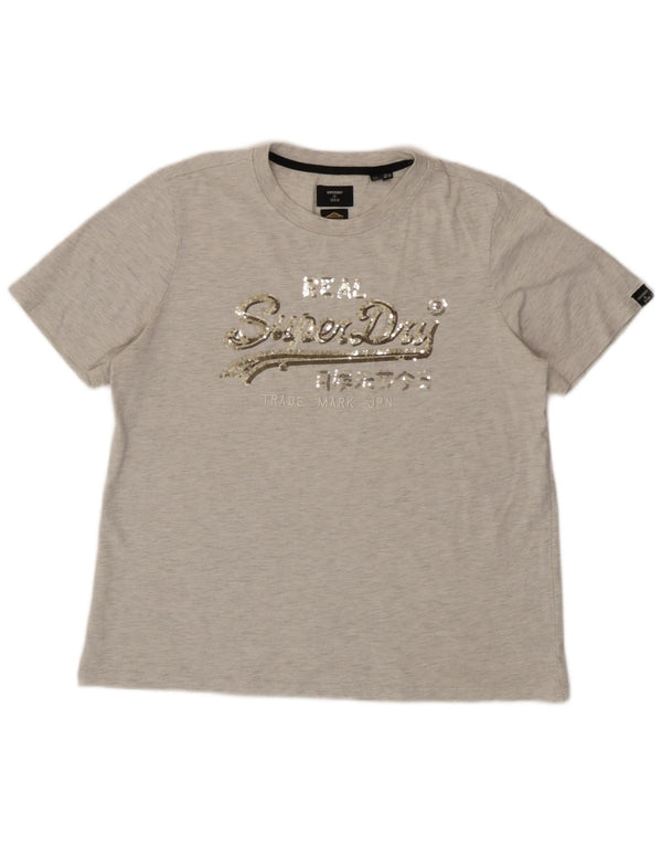 Superdry Damen Grafik-T-Shirt-Oberteil UK 14 Large Grau